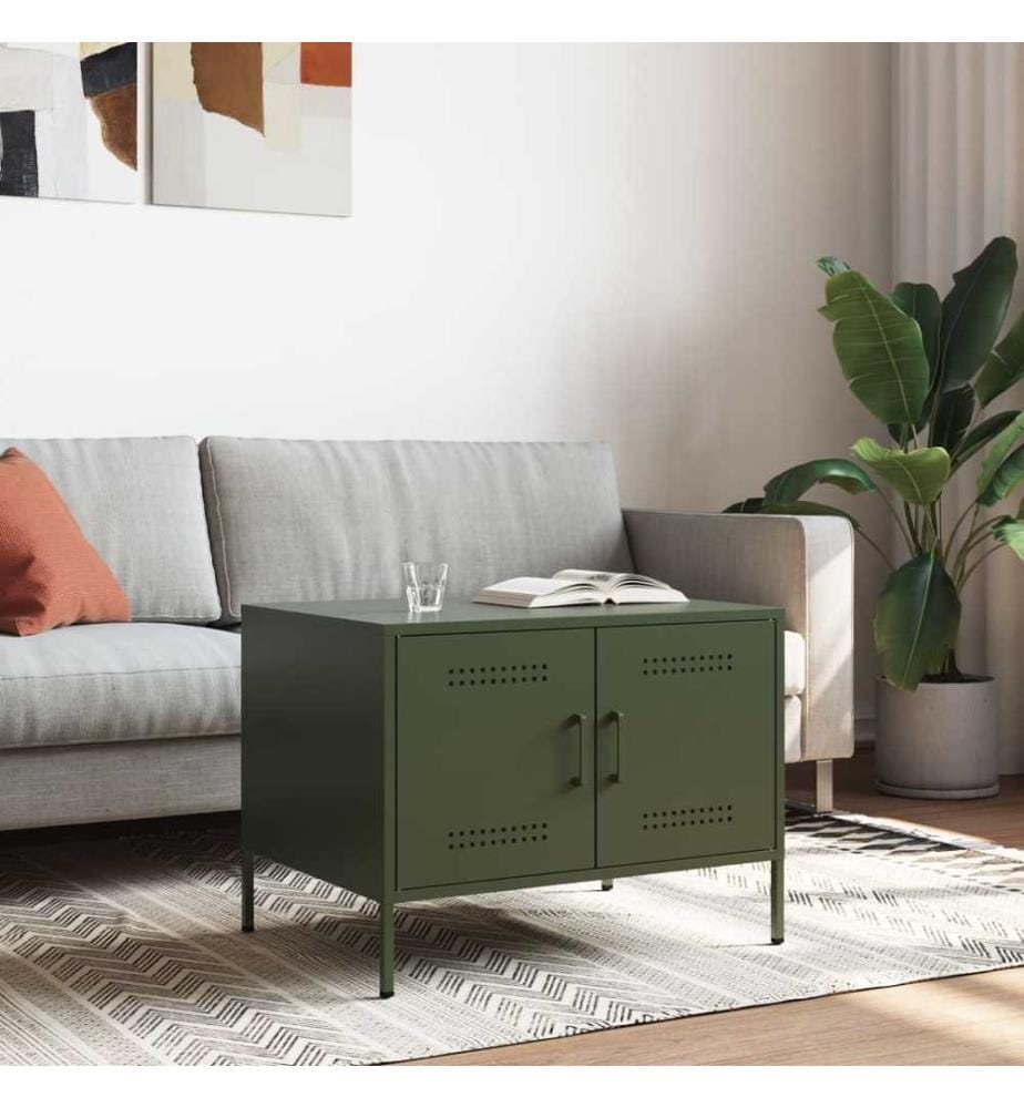 Table basse vert olive 68x50x50,5 cm acier laminé à froid