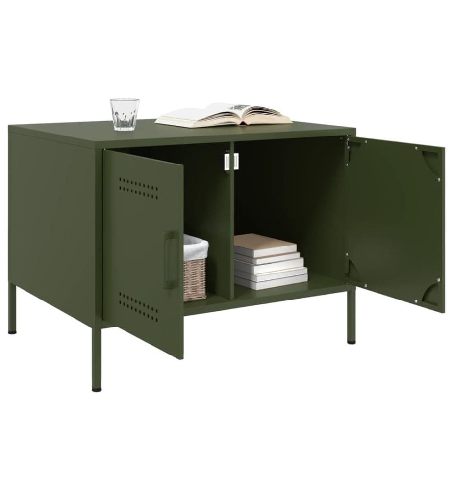 Table basse vert olive 68x50x50,5 cm acier laminé à froid