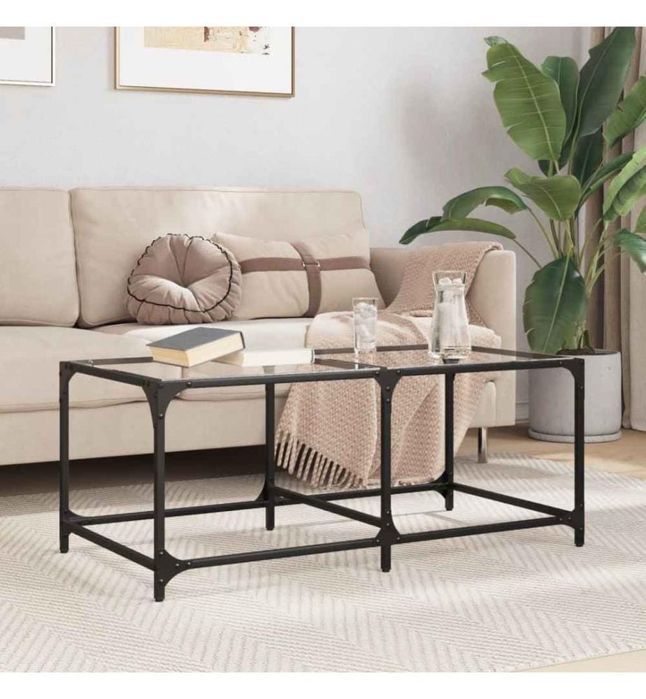 Couchtisch mit Glasplatte Transparent 98,5x50x40 cm Stahl