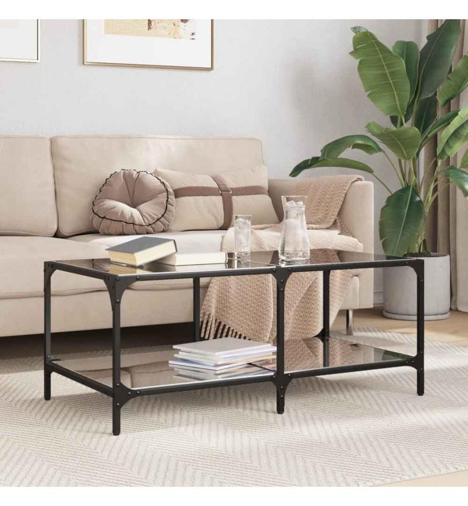 Couchtisch mit Glasplatte Schwarz 98,5x50x40 cm Stahl