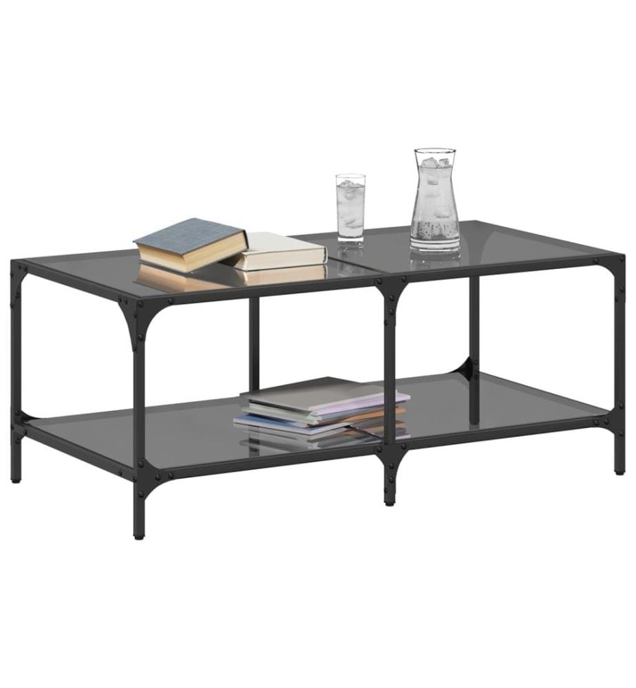Couchtisch mit Glasplatte Schwarz 98,5x50x40 cm Stahl