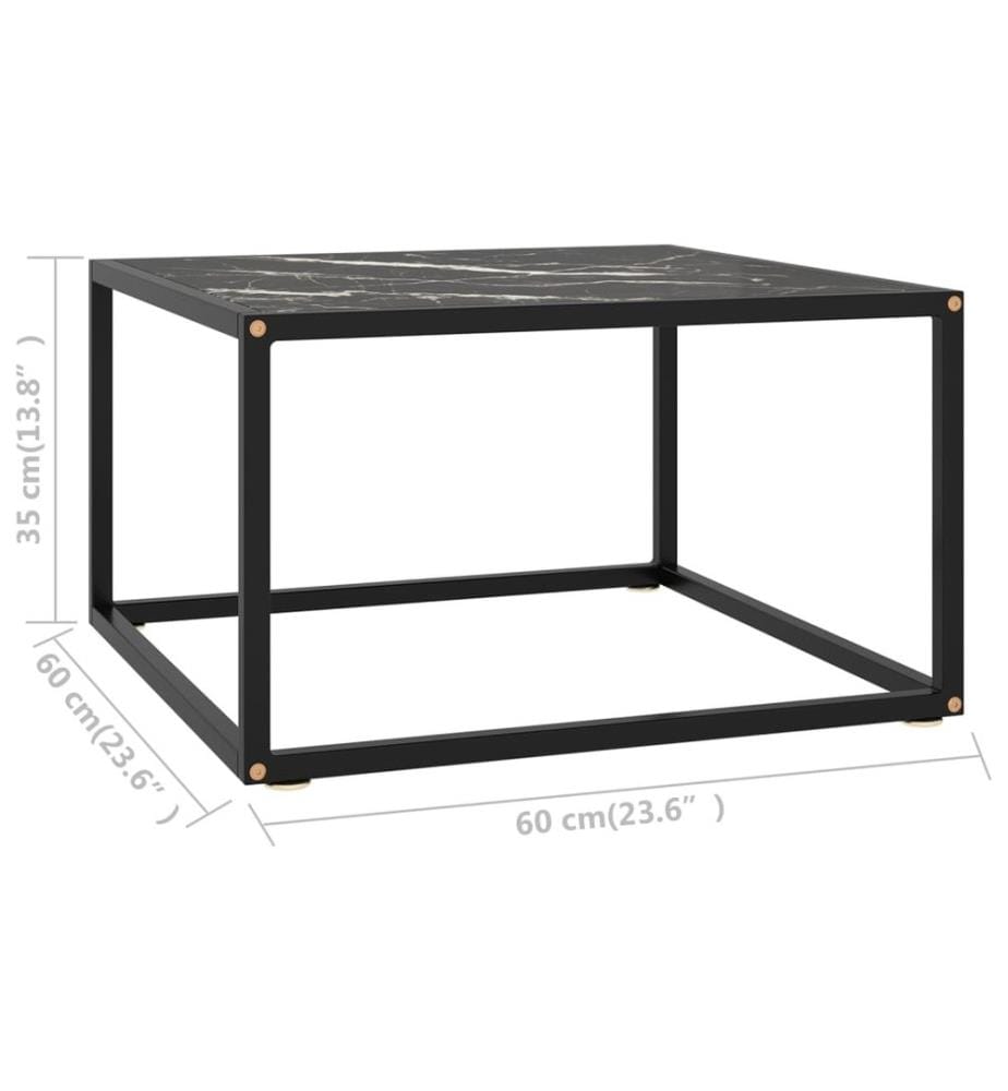 Couchtisch Schwarz mit Schwarzem Glas in Marmor-Optik 60x60x35