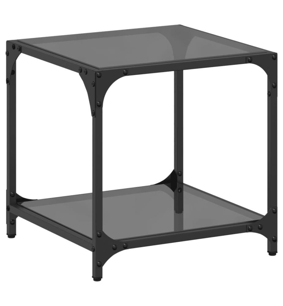 Table basse avec dessus en verre noir 40x40x40 cm acier