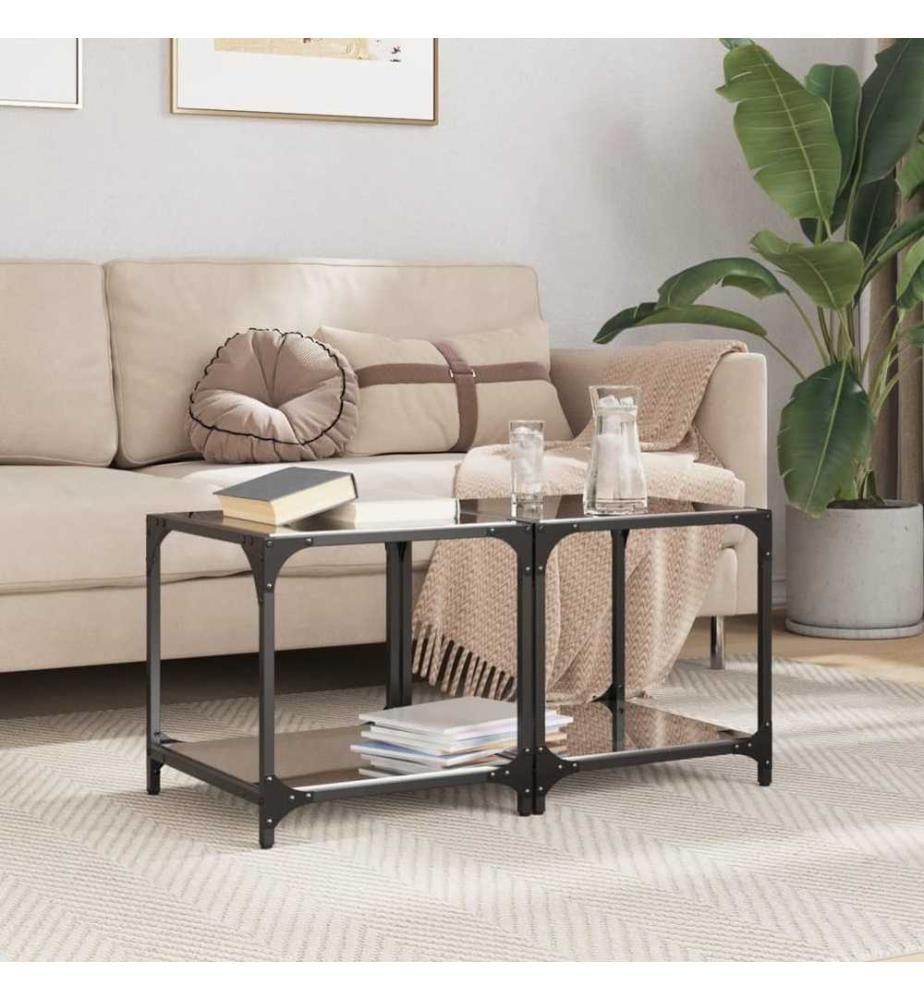 Couchtische mit Glasplatte 2 Stk. Schwarz 40x40x40 cm Stahl