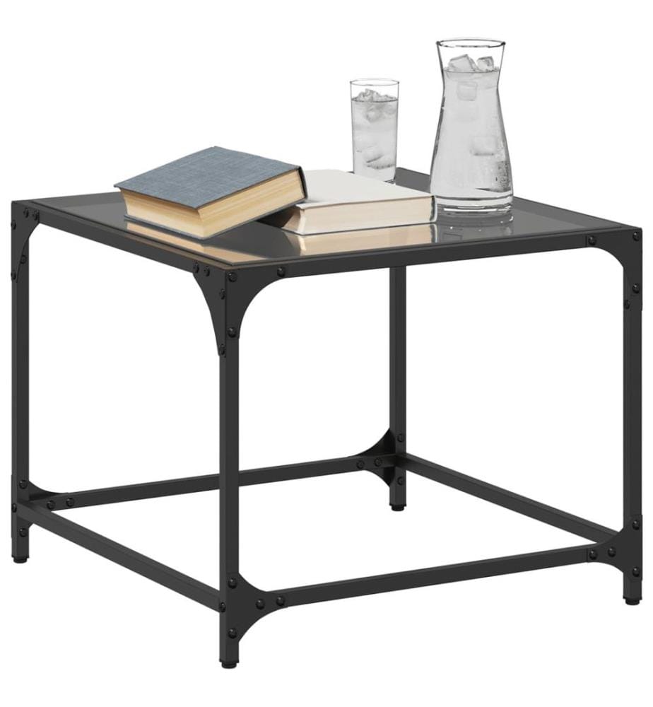 Couchtische mit Glasplatte 2 Stk. Schwarz 50x50x40 cm Stahl