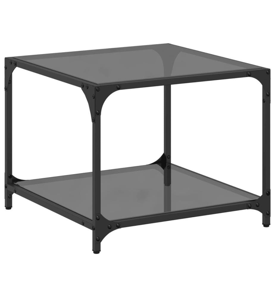 Couchtisch mit Glasplatte Schwarz 50x50x40 cm Stahl