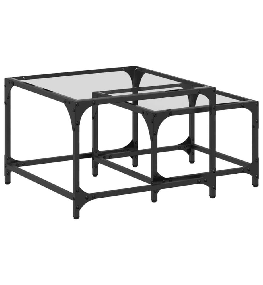 Tables basses gigognes 2 pcs dessus en verre transparent acier