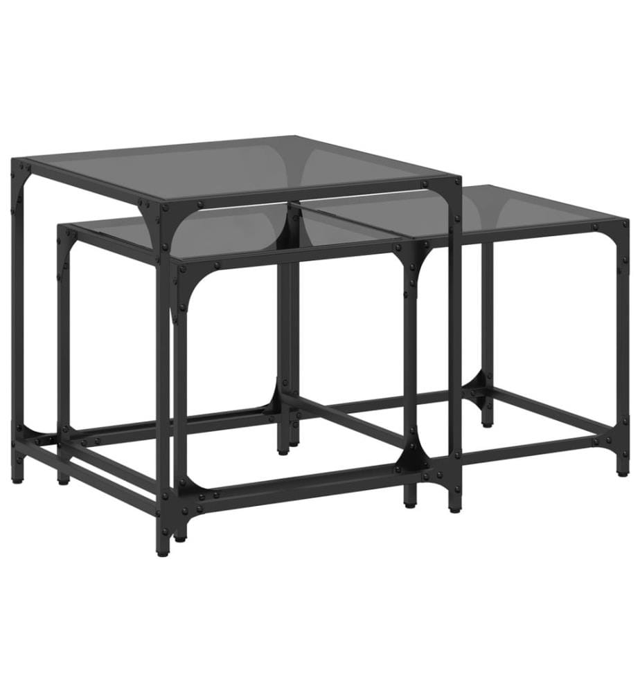 Satztische 2 Stk. mit Glasplatte Schwarz Stahl