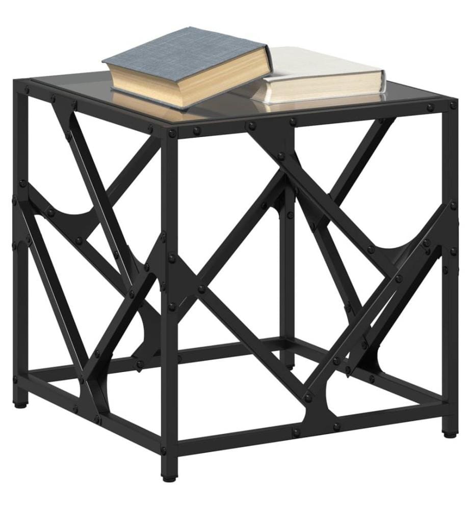 Couchtisch mit Glasplatte Schwarz 40x40x41 cm Stahl