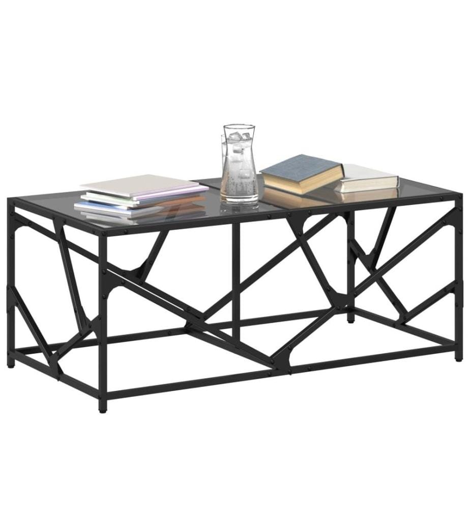 Couchtisch mit Glasplatte Schwarz 98,5x50x41 cm Stahl