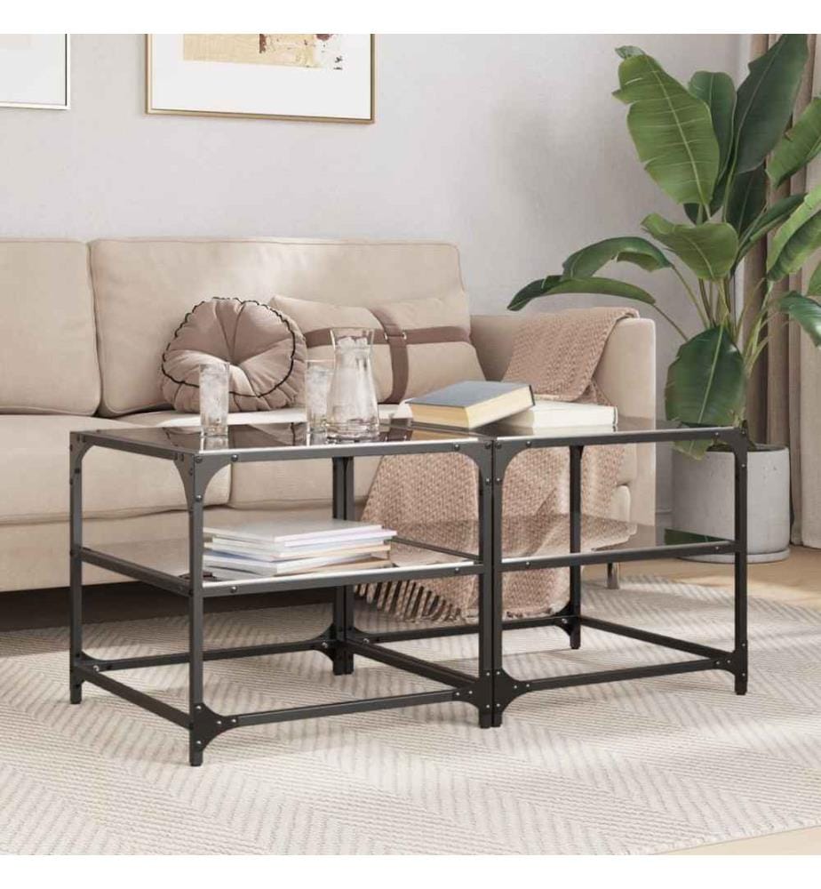 Couchtische mit Glasplatten 2 Stk. Schwarz 50x50x45 cm Stahl