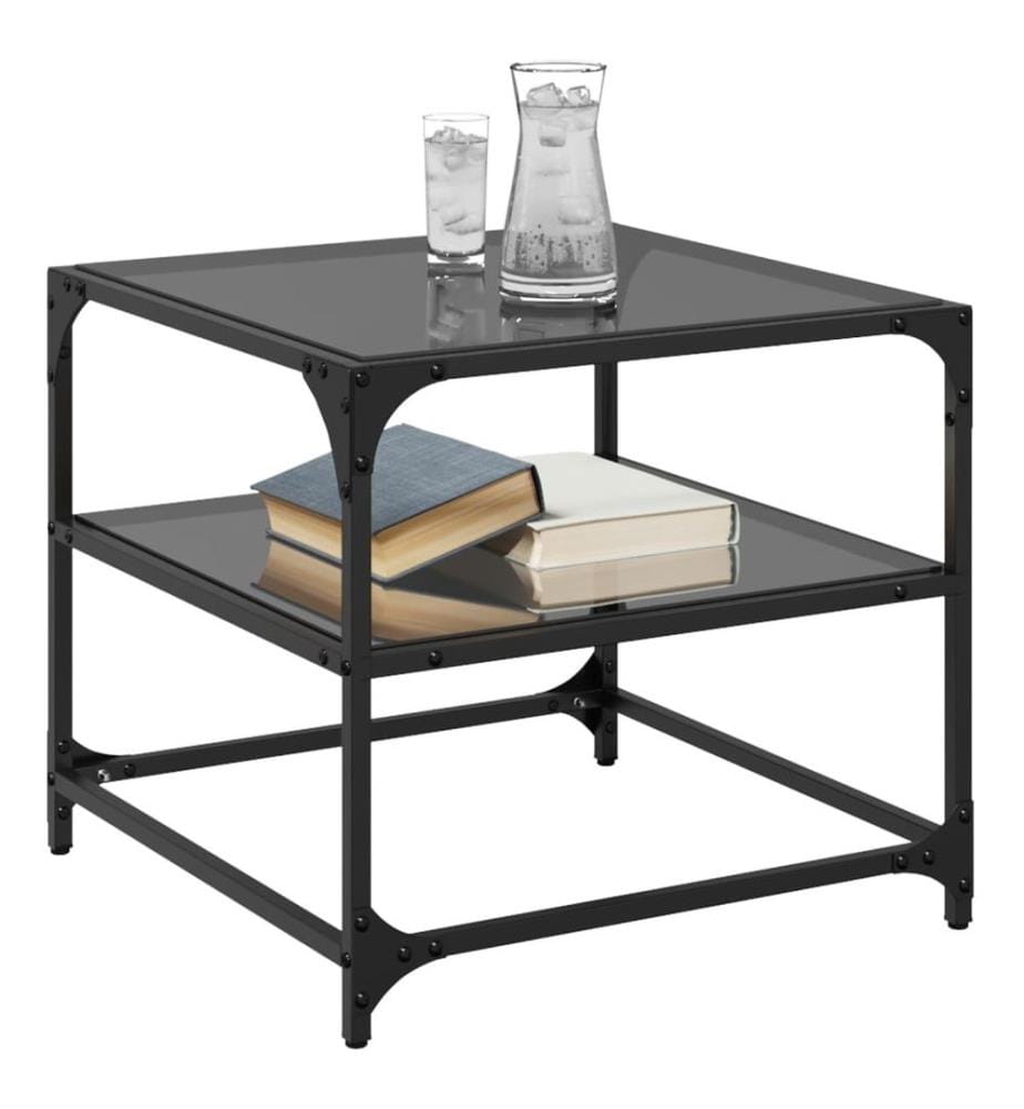 Couchtische mit Glasplatten 2 Stk. Schwarz 50x50x45 cm Stahl