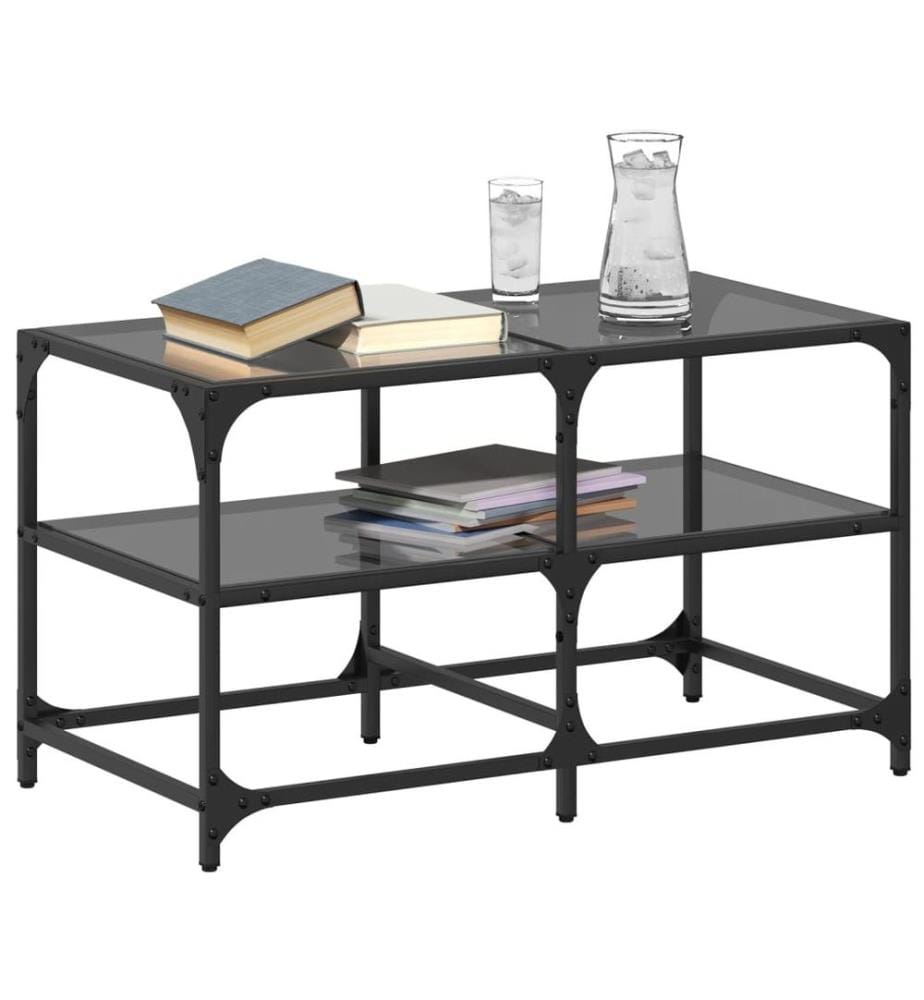 Couchtisch mit Glasplatte Schwarz 78,5x40x45 cm Stahl