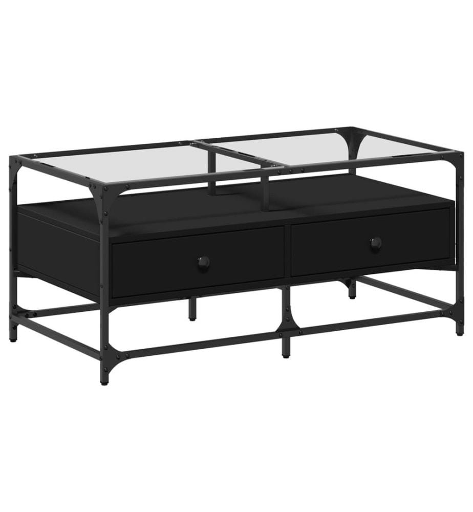 Couchtisch mit Glasplatte Schwarz 98,5x50x45 cm Stahl