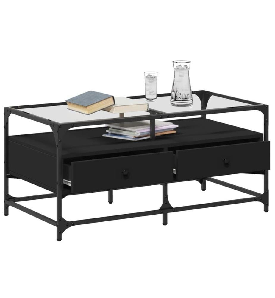 Couchtisch mit Glasplatte Schwarz 98,5x50x45 cm Stahl