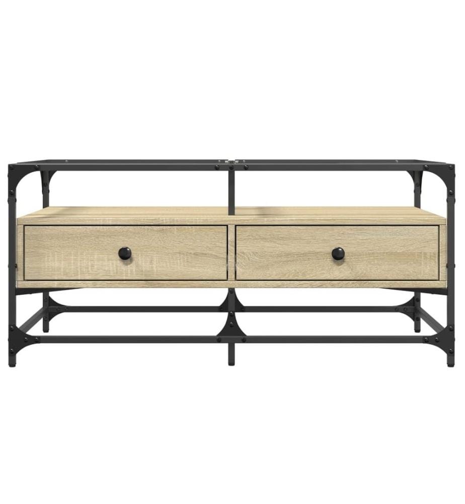Couchtisch mit Glasplatte Sonoma-Eiche 98,5x50x45 cm Stahl