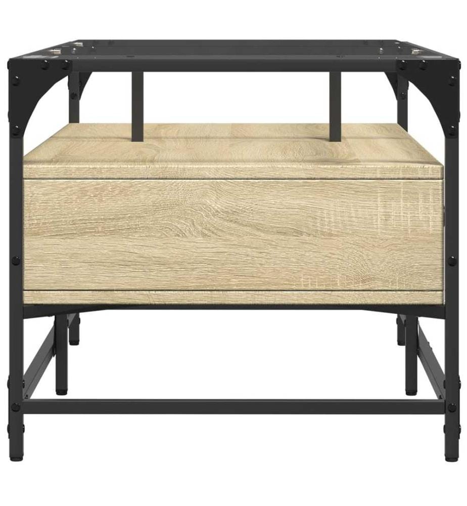 Couchtisch mit Glasplatte Sonoma-Eiche 98,5x50x45 cm Stahl