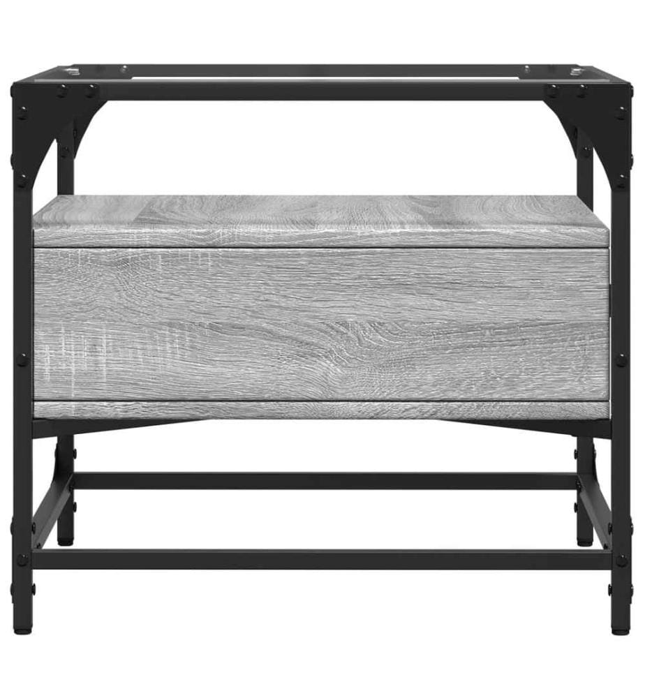Couchtisch mit Glasplatte Grau Sonoma 50x50x45 cm Stahl