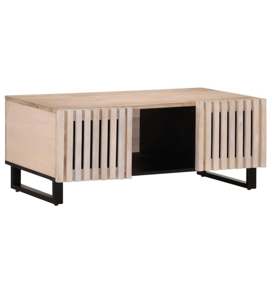 Table basse blanc 100x55x40 cm bois de manguier massif