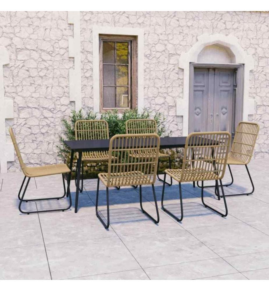 7-tlg. Garten-Essgruppe Poly Rattan und Glas