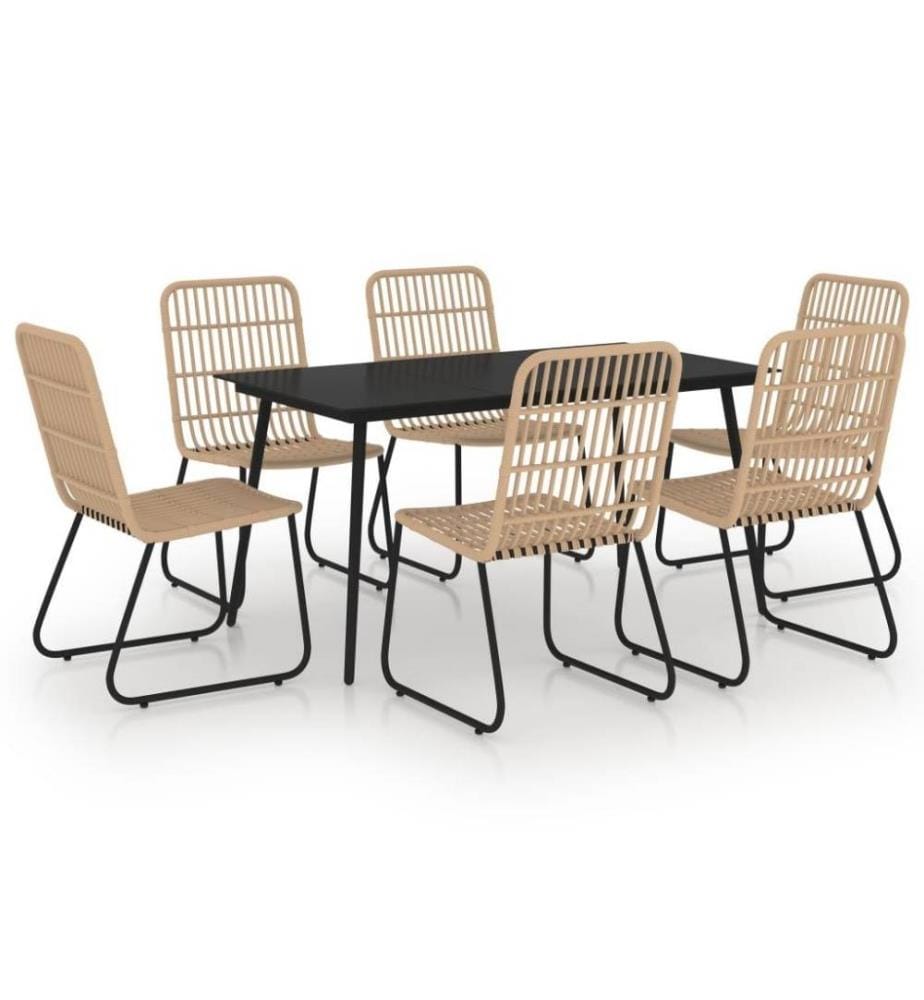7-tlg. Garten-Essgruppe Poly Rattan und Glas
