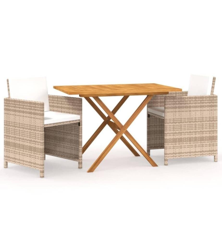 3-tlg. Garten-Essgruppe mit Kissen Beige