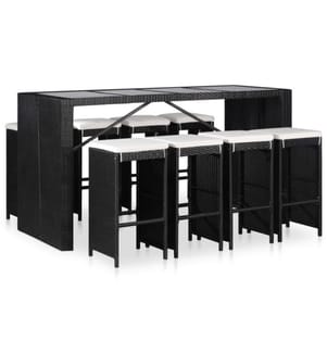 9-teilige Garten-Essgruppe Poly Rattan Schwarz