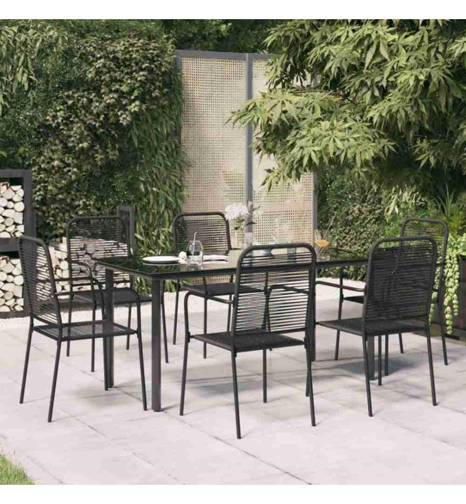Ensemble à dîner de jardin 7 pcs Noir Corde de coton et acier