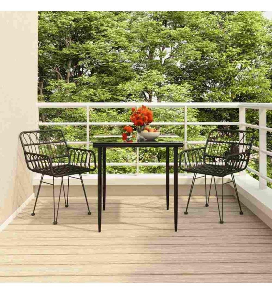 3-tlg. Garten-Essgruppe Schwarz Poly Rattan