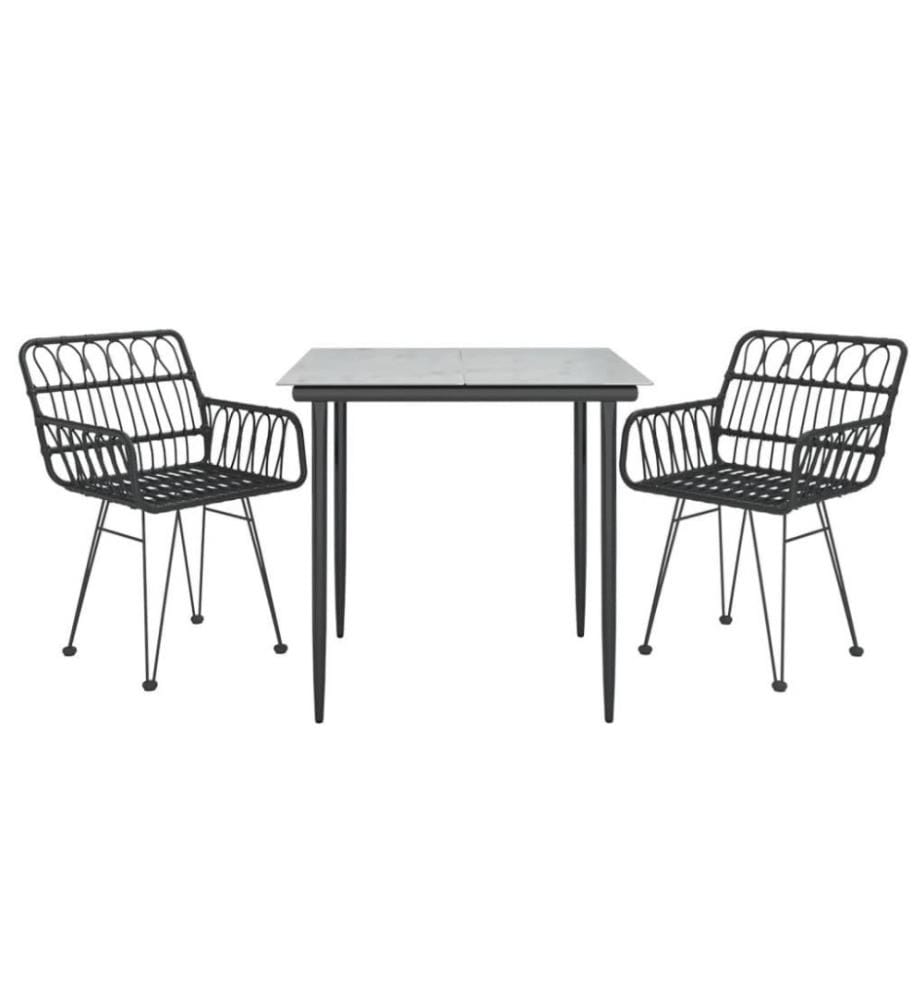 3-tlg. Garten-Essgruppe Schwarz Poly Rattan