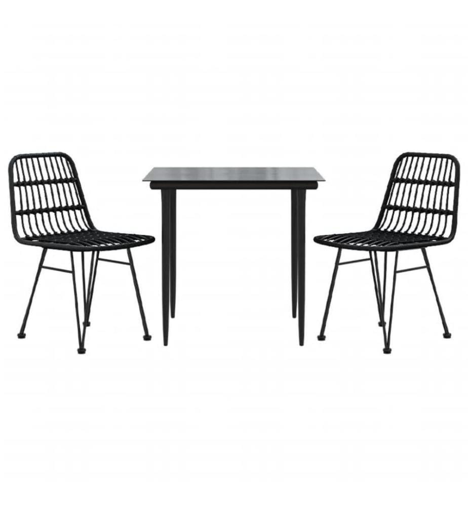 3-tlg. Garten-Essgruppe Schwarz Poly Rattan