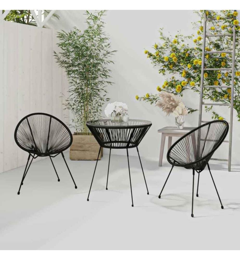 Ensemble à dîner d'extérieur 3 pcs Rotin PVC Noir