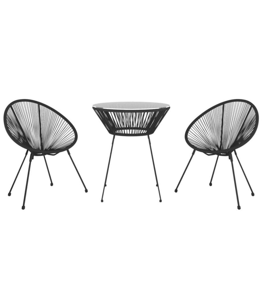 Ensemble à dîner d'extérieur 3 pcs Rotin PVC Noir