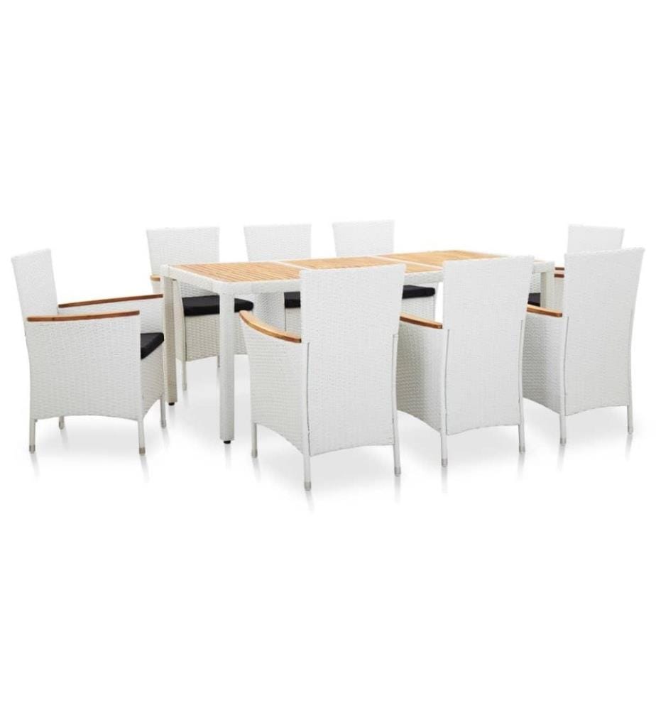 9-tlg. Garten-Essgruppe Poly Rattan Weiss