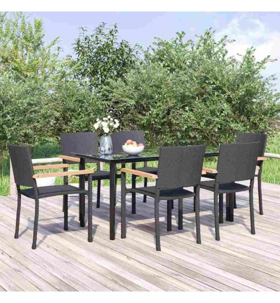 7-tlg. Garten-Essgruppe Schwarz Poly Rattan