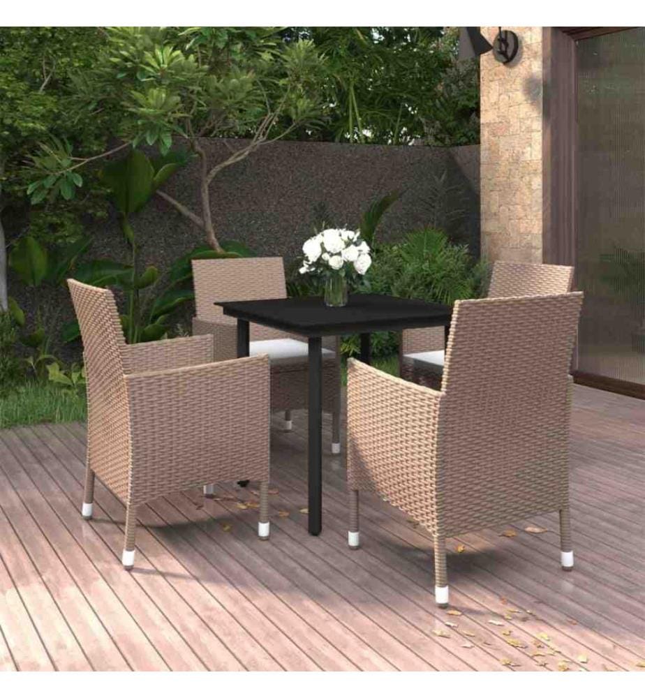 5-tlg. Garten-Essgruppe mit Auflagen Poly Rattan und Schwarz