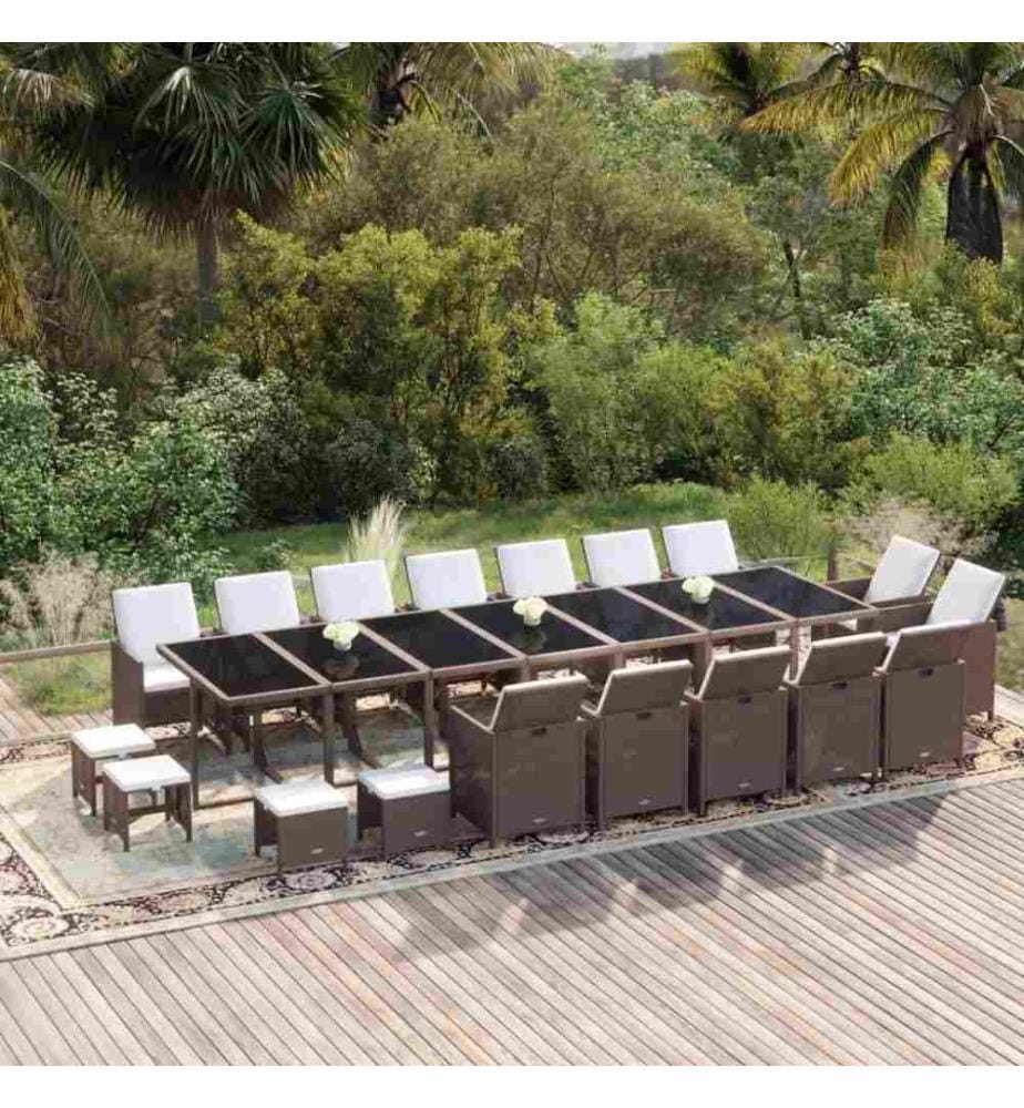 19-tlg. Garten-Essgruppe mit Kissen Poly Rattan Braun