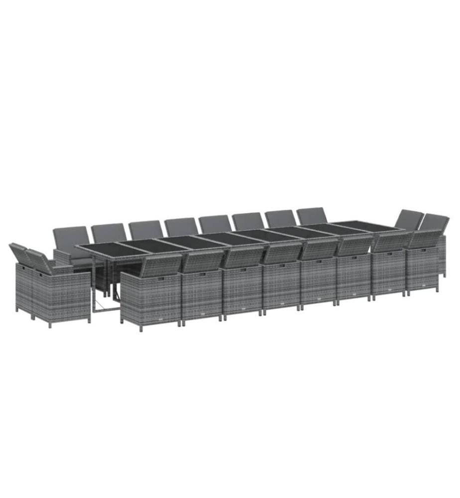 21-tlg. Garten-Essgruppe mit Kissen Poly Rattan Grau