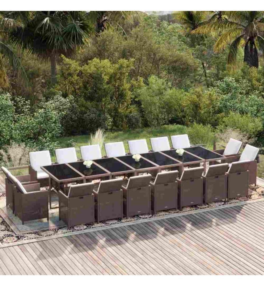 19-tlg. Garten-Essgruppe mit Kissen Poly Rattan Braun
