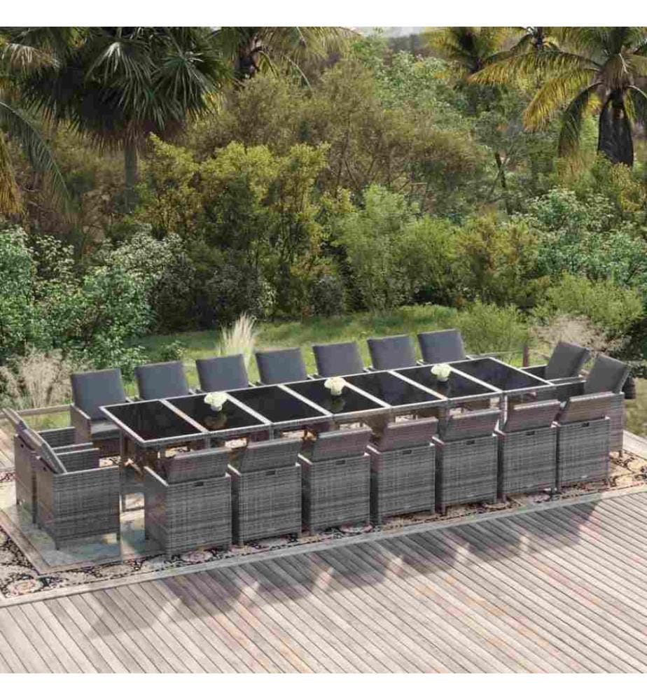19-tlg. Garten-Essgruppe mit Kissen Poly Rattan Grau