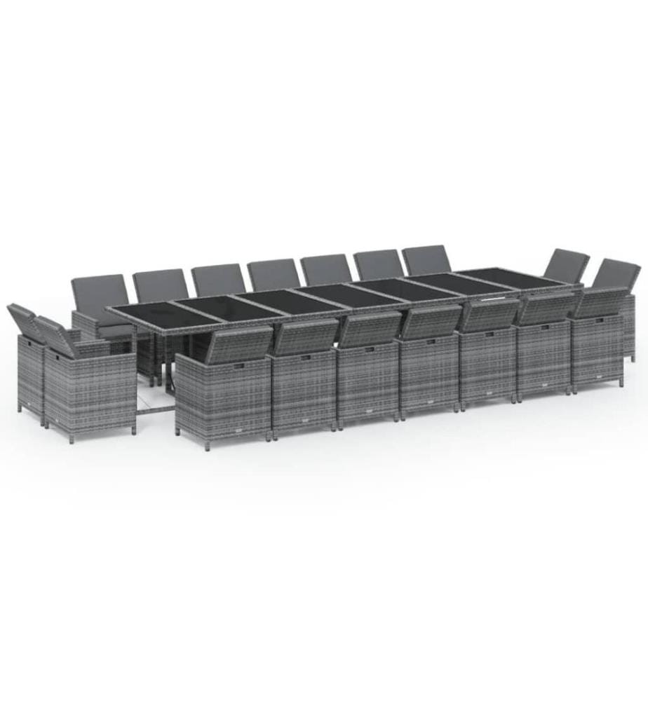 19-tlg. Garten-Essgruppe mit Kissen Poly Rattan Grau