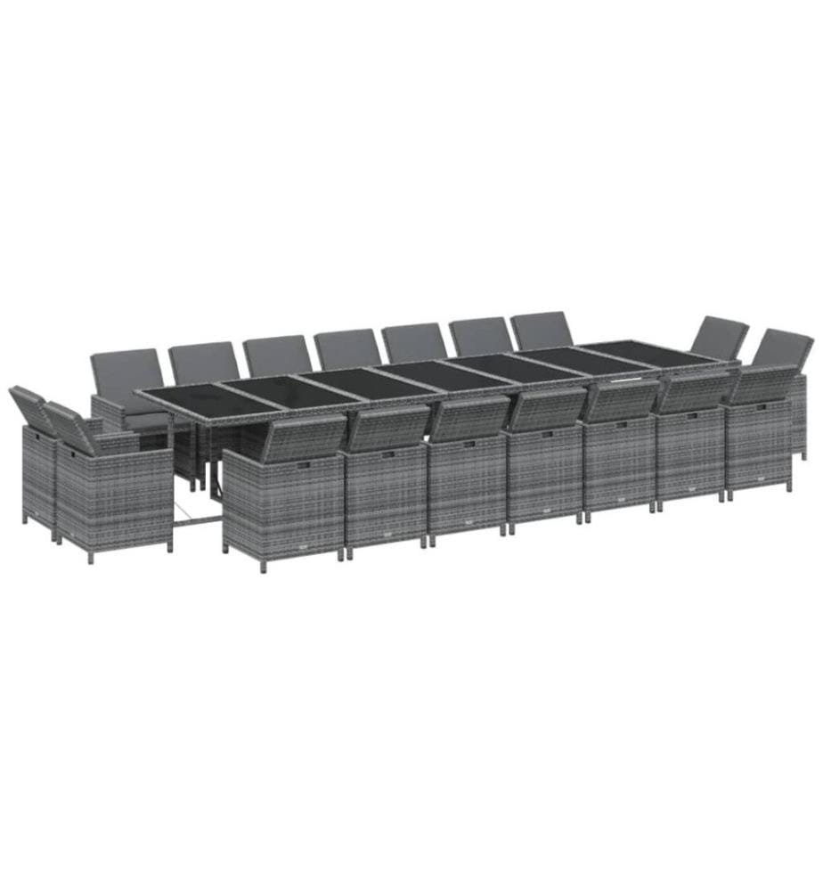 19-tlg. Garten-Essgruppe mit Kissen Poly Rattan Grau