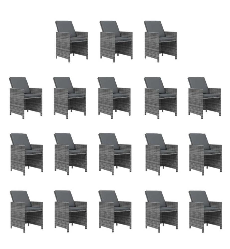 19-tlg. Garten-Essgruppe mit Kissen Poly Rattan Grau