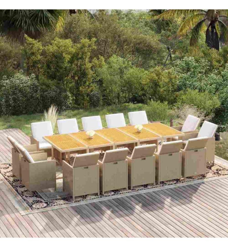 15-tlg. Garten-Essgruppe mit Kissen Poly Rattan Beige