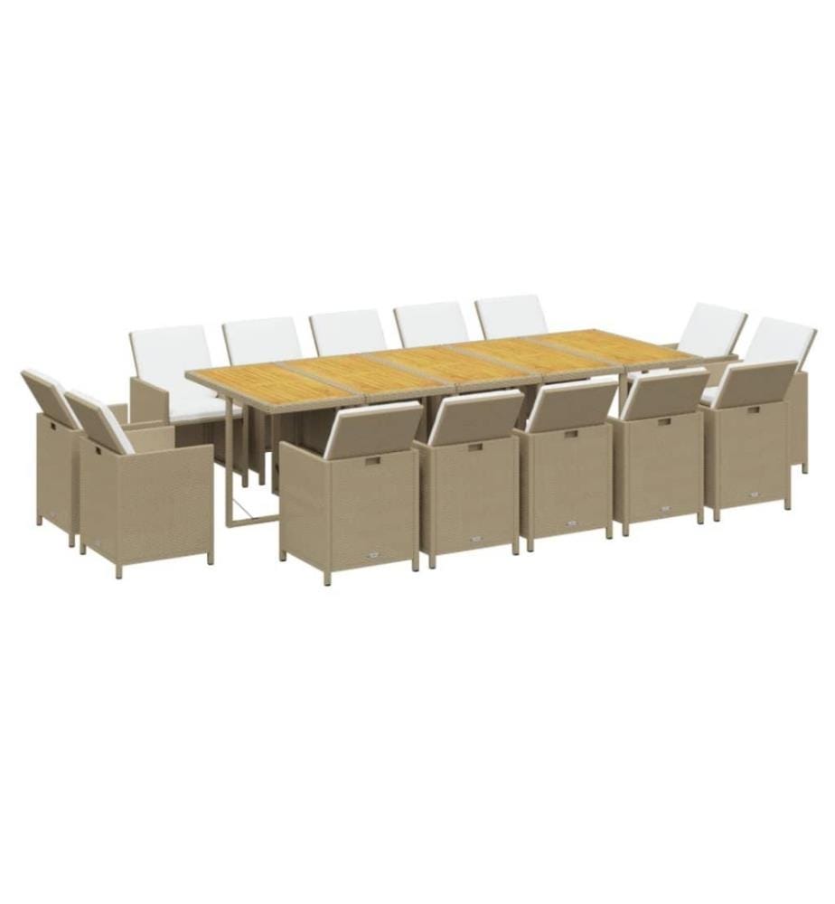 15-tlg. Garten-Essgruppe mit Kissen Poly Rattan Beige