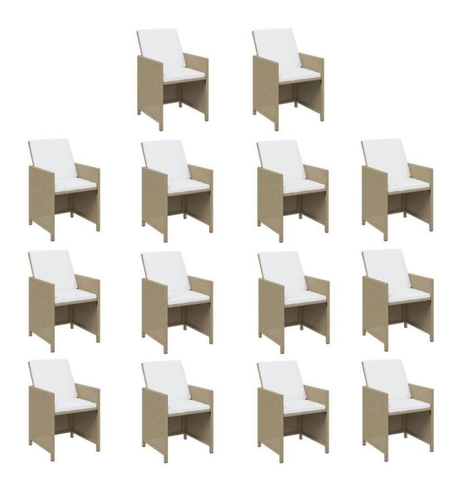 15-tlg. Garten-Essgruppe mit Kissen Poly Rattan Beige