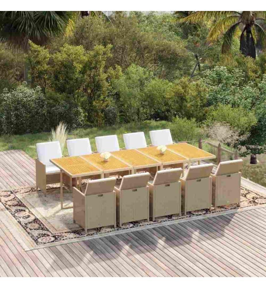 11-tlg. Garten-Essgruppe mit Kissen Poly Rattan Beige