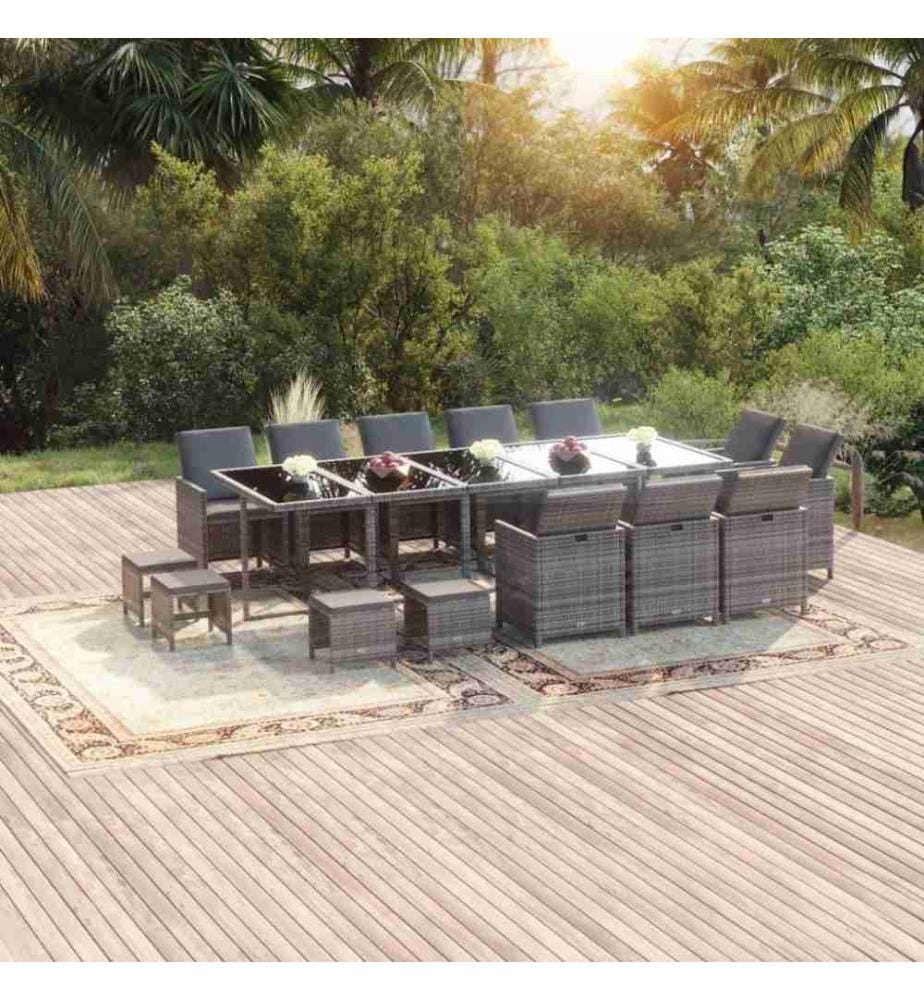 15-tlg. Garten-Essgruppe mit Kissen Poly Rattan Grau