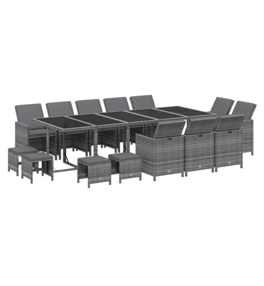 15-tlg. Garten-Essgruppe mit Kissen Poly Rattan Grau