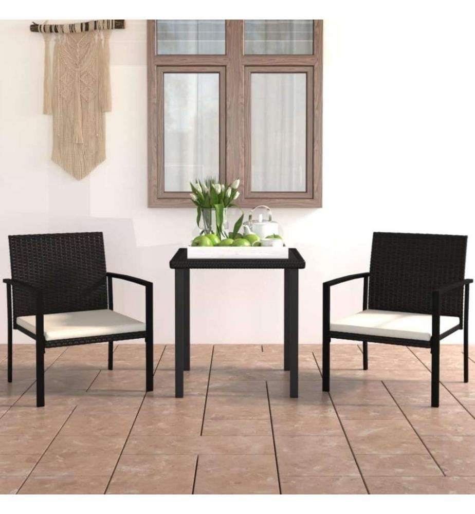 3-tlg. Garten-Essgruppe Poly Rattan Schwarz
